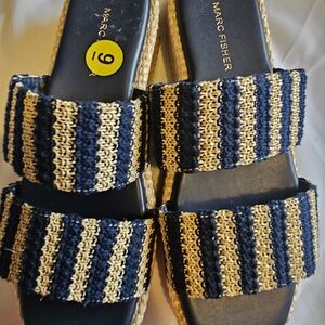 Marc Fisher Blue and Beige Striped Sandals